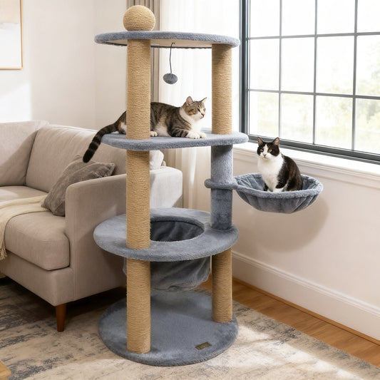 47 Inches Tall Cat Tower with Cat Nest and Scratching Posts-Gray - Tampa Home & Garden Store