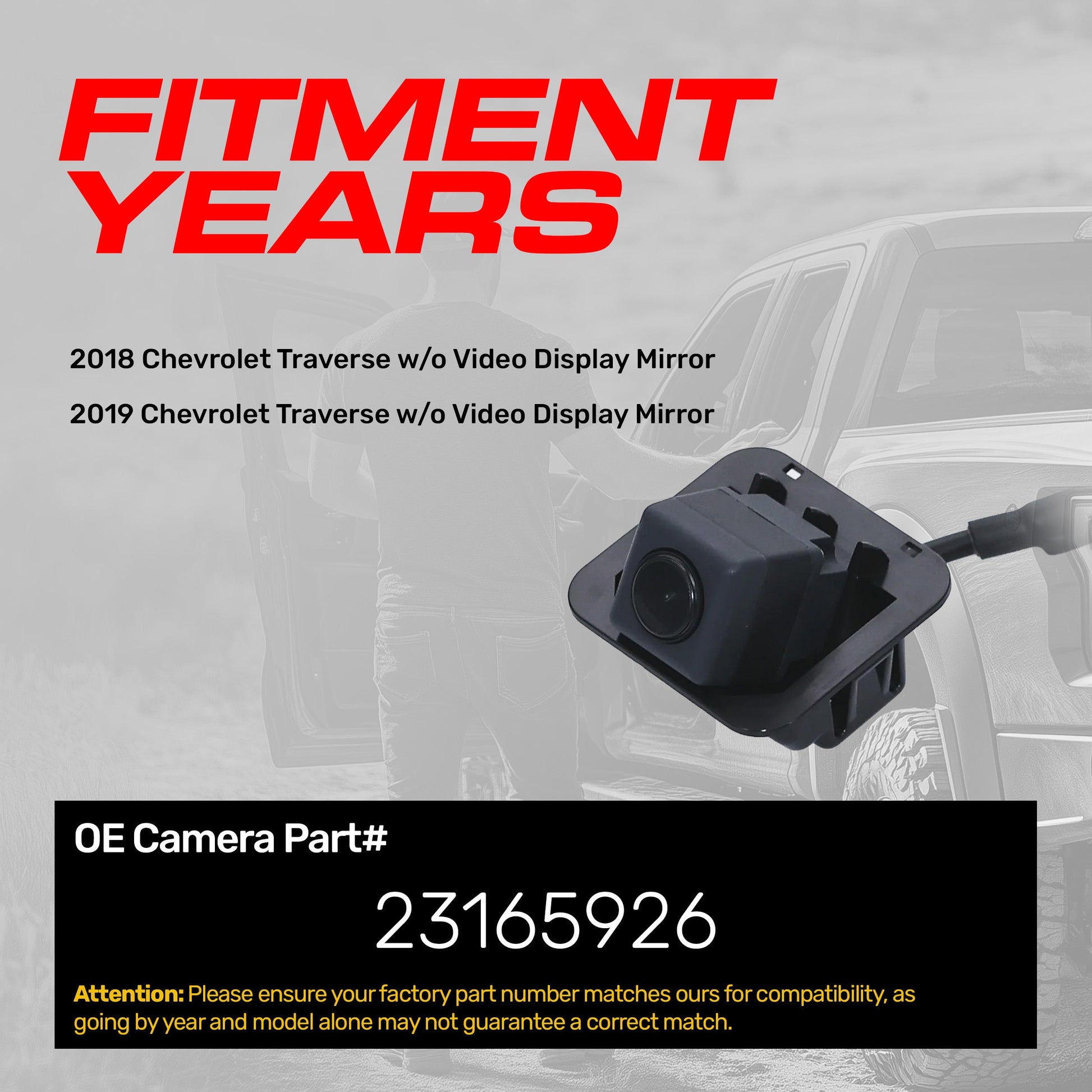 Master Tailgaters OE backup camera for Chevrolet Traverse 2018-2019, part #23165926, black on Tampa Home & Garden Store