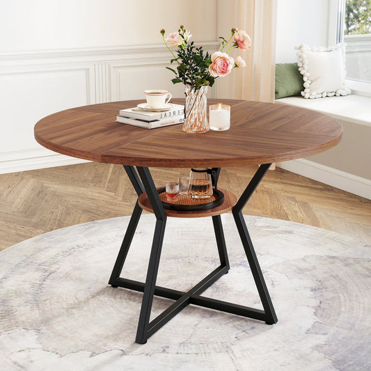 47" Round Dining Table for 4 with Storage Shelf-Brown - Tampa Home & Garden Store