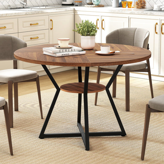 47" Round Dining Table for 4 with Storage Shelf-Brown - Tampa Home & Garden Store