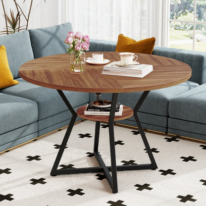 47" Round Dining Table for 4 with Storage Shelf-Brown