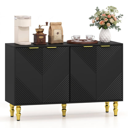 47in black sideboard with chevron fluted doors and gold hardware, top shows a coffee setup on Tampa Home & Garden Store