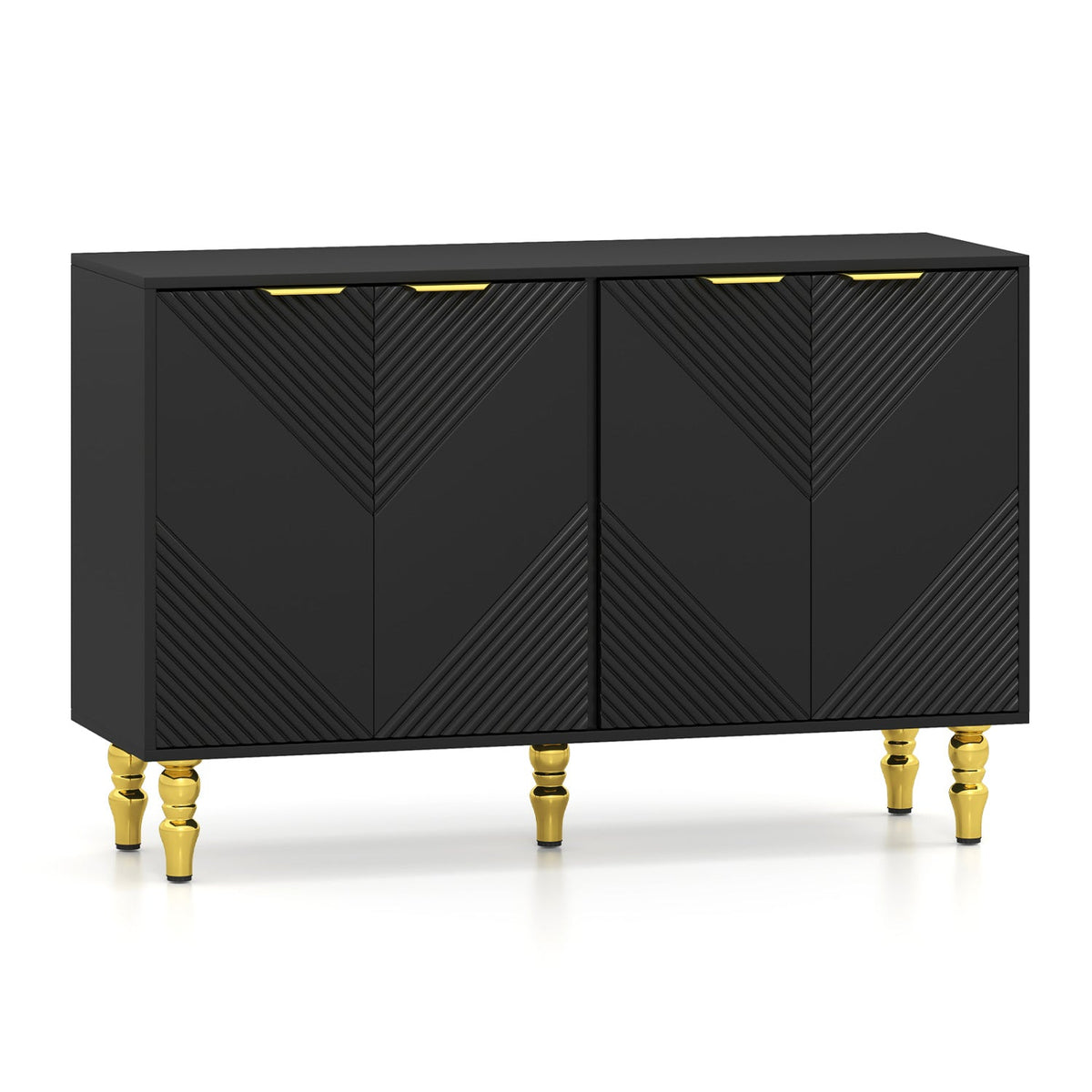 47-inch DirectDeals sideboard cabinet in black with chevron fluted doors, gold handles and legs on Tampa Home & Garden Store