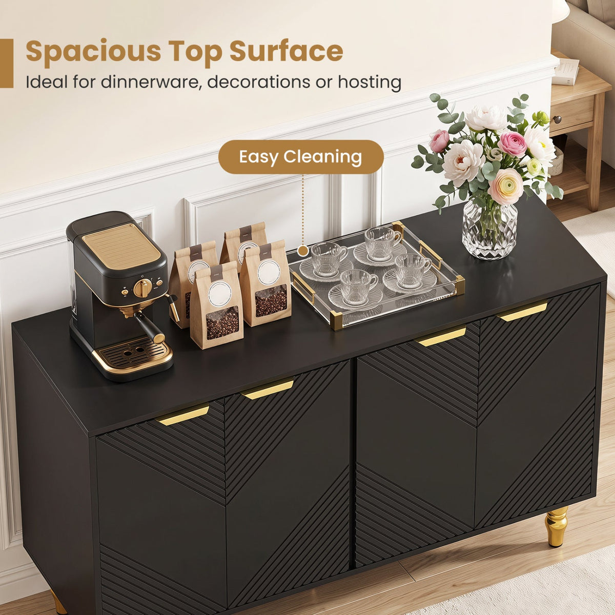 47in Sideboard Cabinet black with chevron fluted doors and gold hardware DirectDeals on Tampa Home & Garden Store