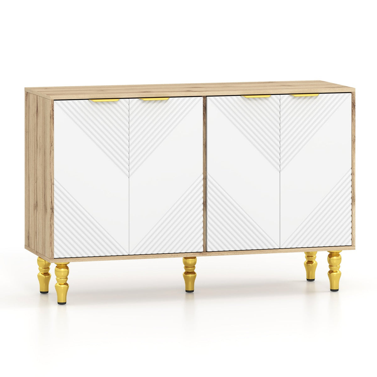 47-inch sideboard with chevron fluted doors, natural oak frame, mirrored panels DirectDeals on Tampa Home & Garden Store
