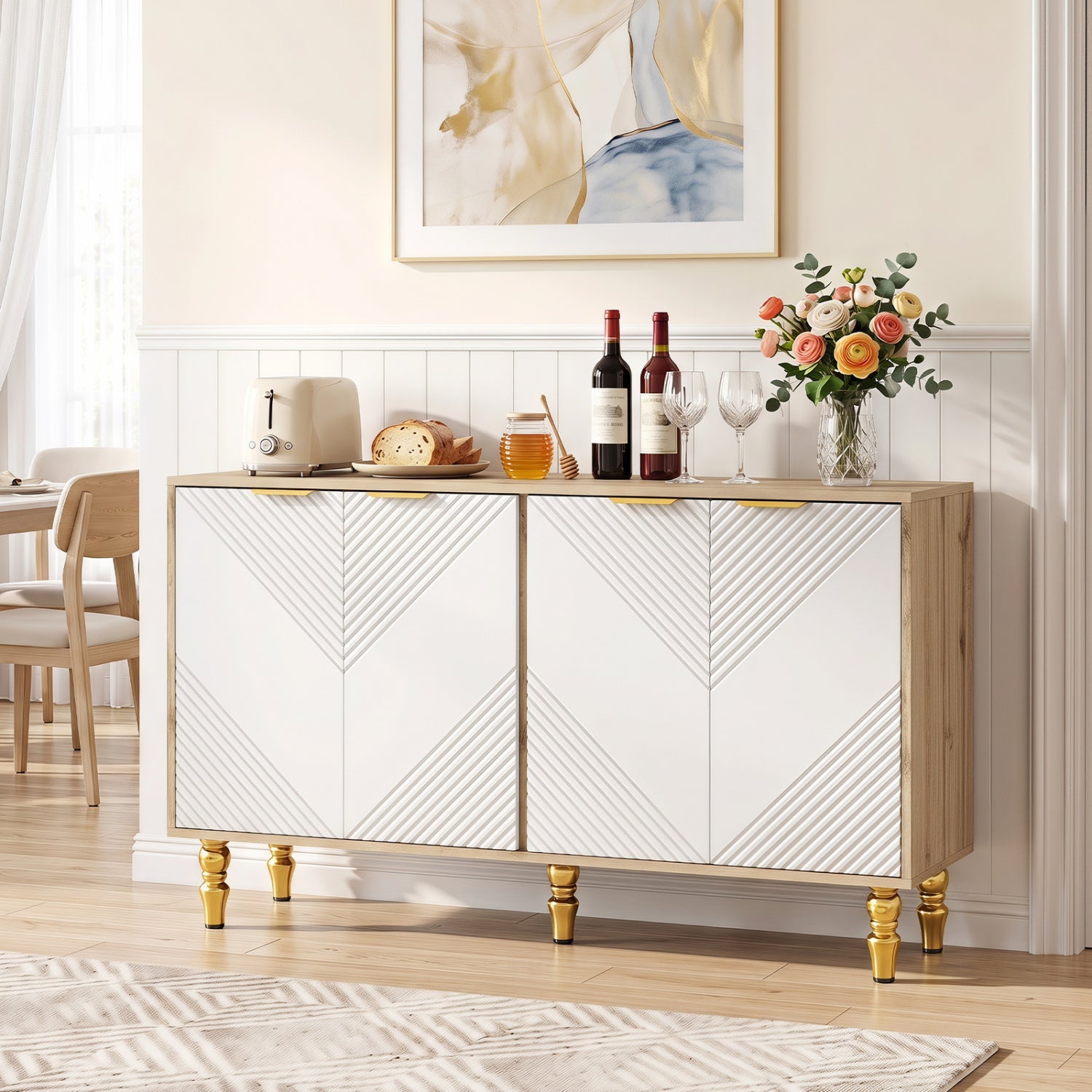 DirectDeals 47in sideboard buffet with chevron fluted doors and gold legs on Tampa Home & Garden Store