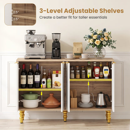 Sideboard cabinet DirectDeals, 47in with chevron fluted doors, wood finish and open shelves on Tampa Home & Garden Store