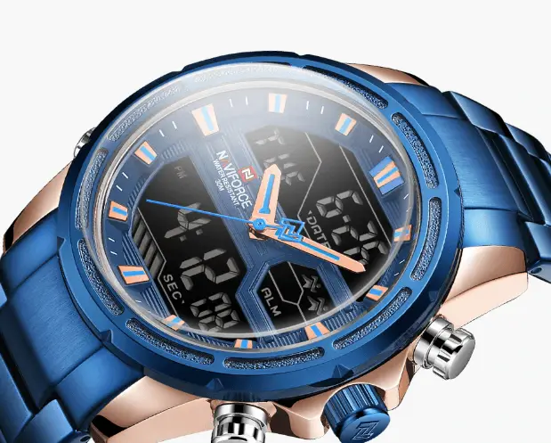 Mens Waterproof Analog Digital Watch Stainless