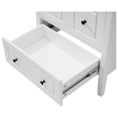 Retro white vanity with black knobs; soft-close drawers, lower drawer view by HouseOfZazla on Tampa Home & Garden Store