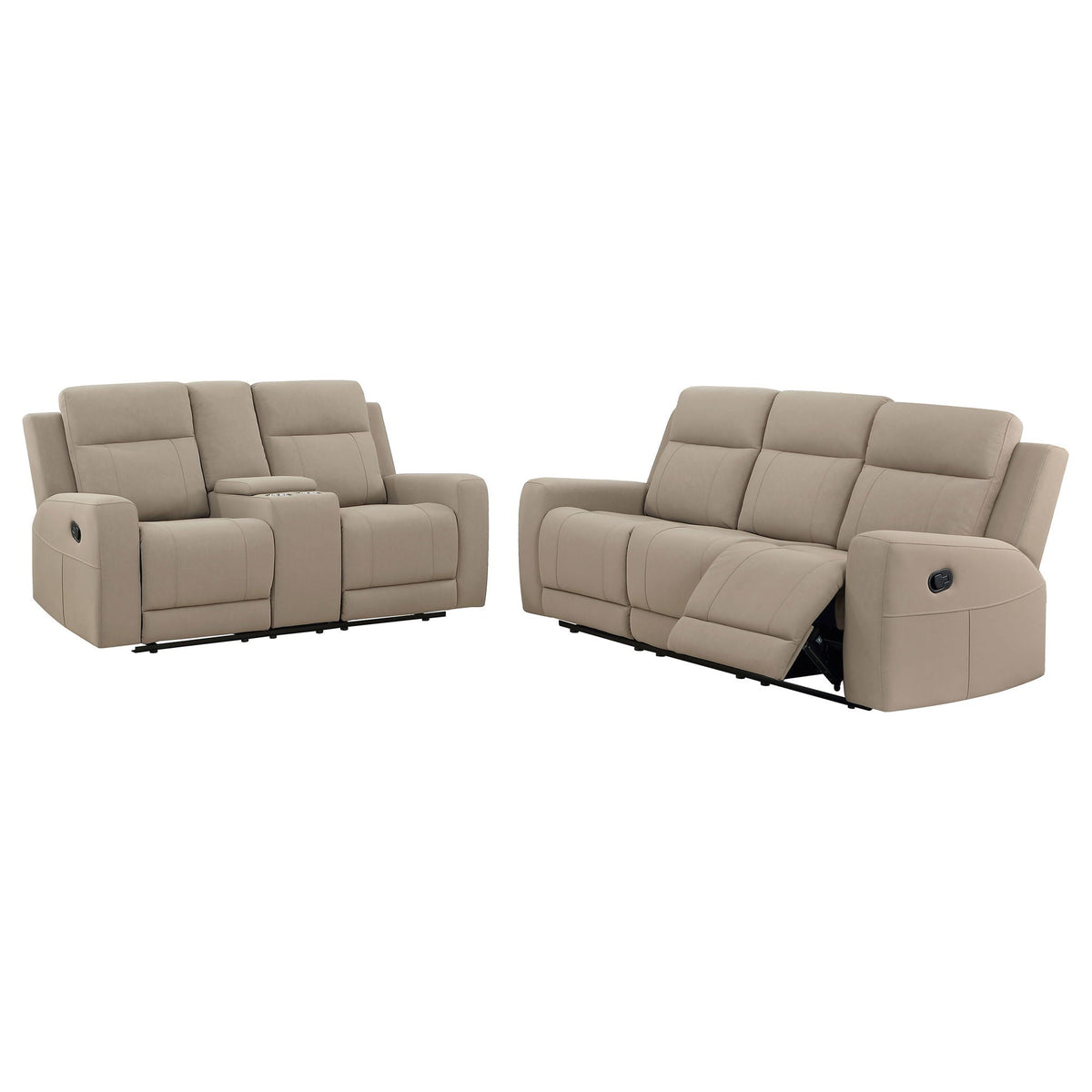 Slater 2-Piece reclining sofa set by HouseOfZazla in beige leather, manual recline on Tampa Home & Garden Store