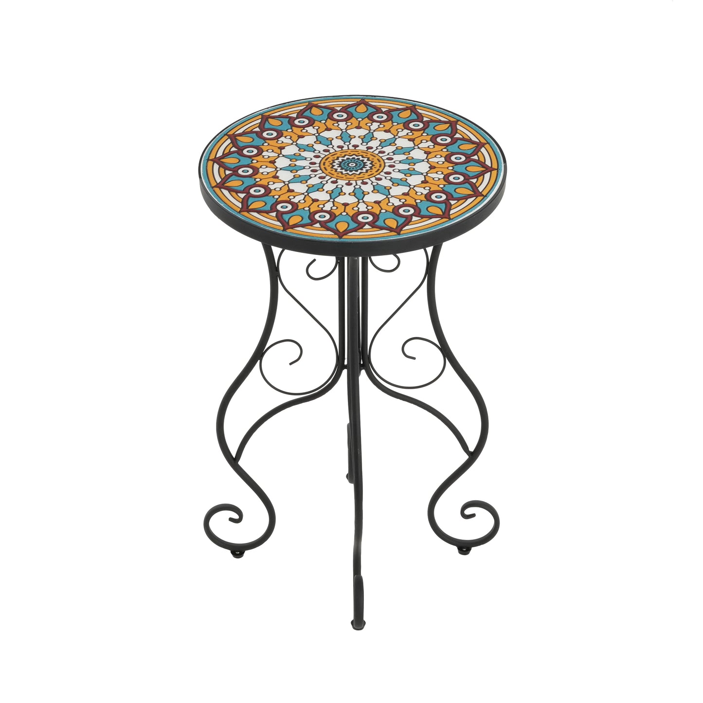 Round Ceramic Outdoor Table And Colorful Tile Top