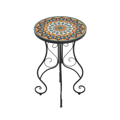 Round Ceramic Outdoor Table And Colorful Tile Top