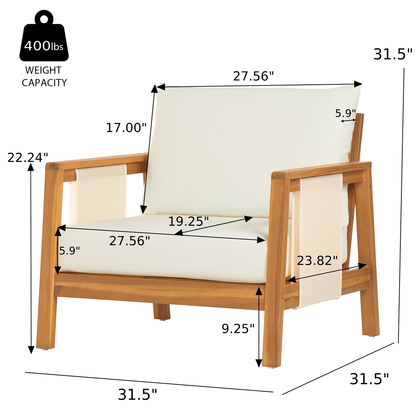 Acacia Wood and Textilene Outdoor Club Chair