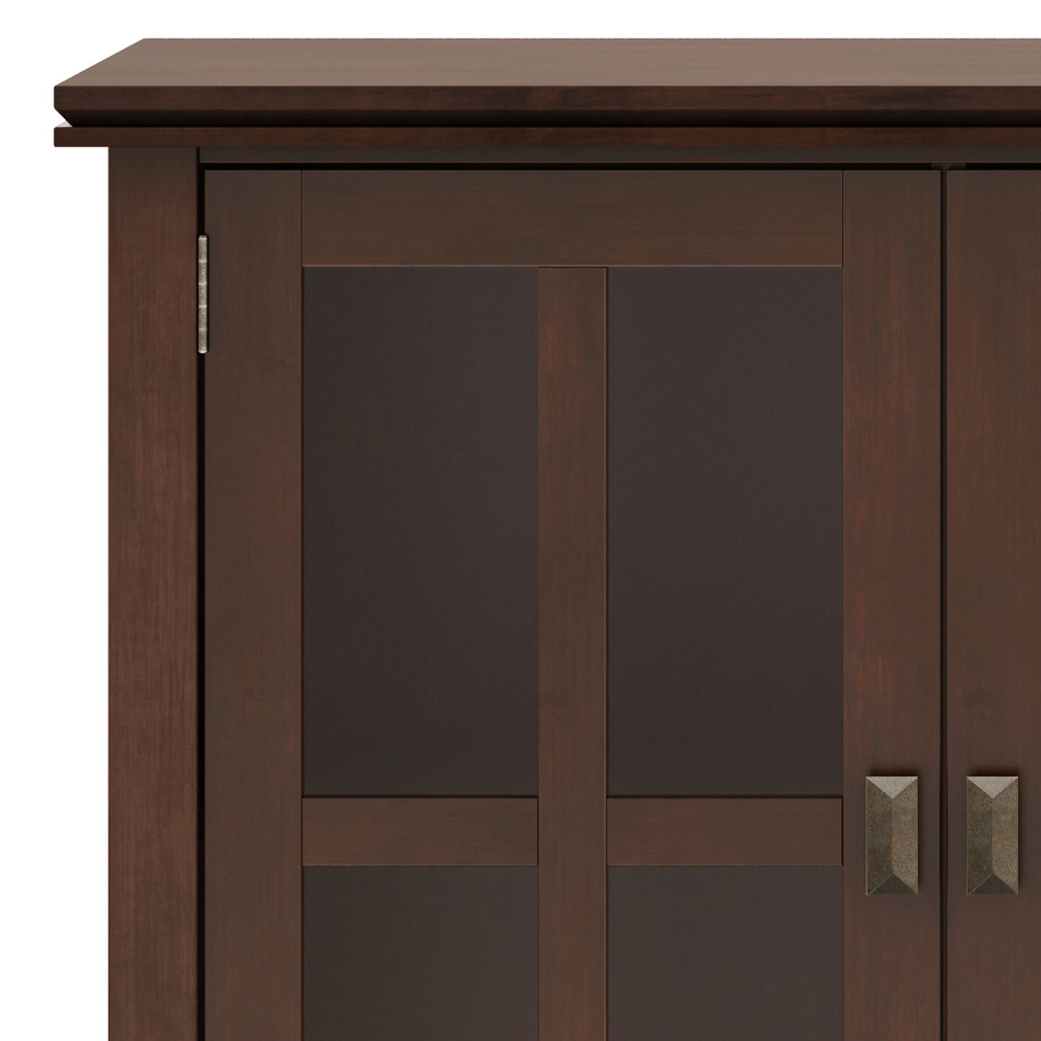 Artisan Handcrafted Wide 4-Door Storage Cabinet in dark brown wood with metal pulls on doors on Tampa Home & Garden Store