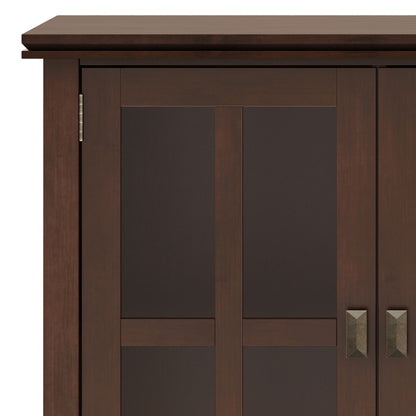Artisan Handcrafted Wide 4-Door Storage Cabinet in dark brown wood with metal pulls on doors on Tampa Home & Garden Store