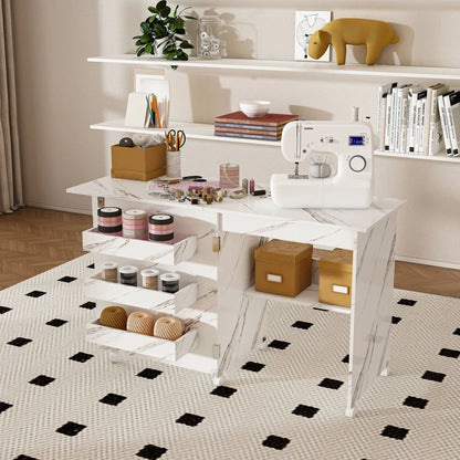 White 4-in-1 folding sewing table with lockable wheels, craft station with sewing machine on Tampa Home & Garden Store