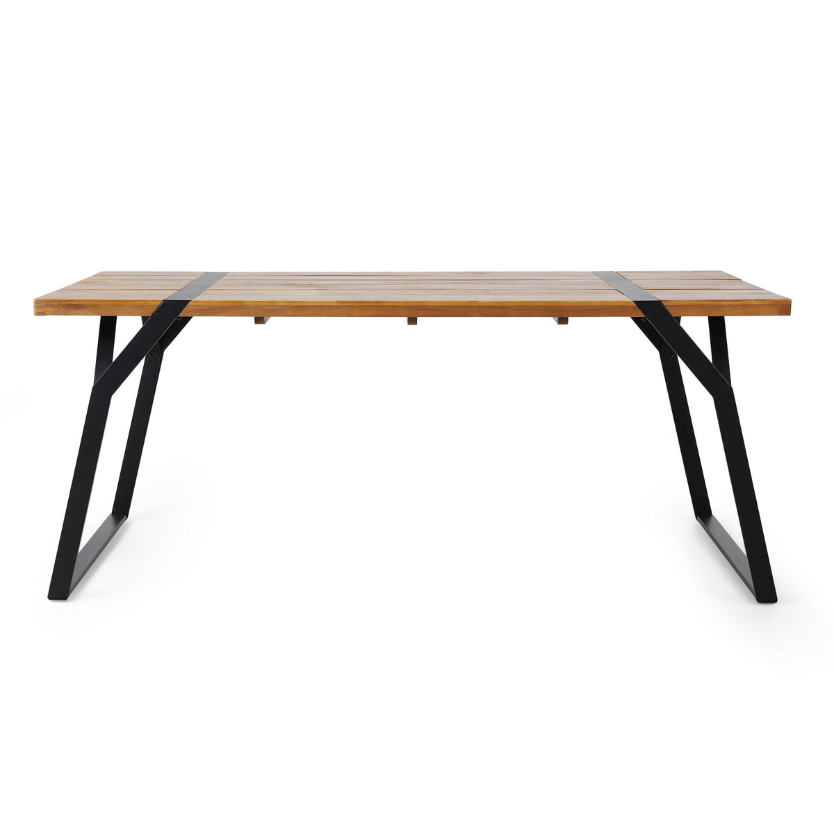 Zora Dining Table industrial iron frame with weather-resistant acacia wood top in black on Tampa Home & Garden Store