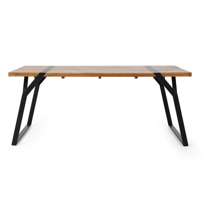 Zora Dining Table industrial iron frame with weather-resistant acacia wood top in black on Tampa Home & Garden Store