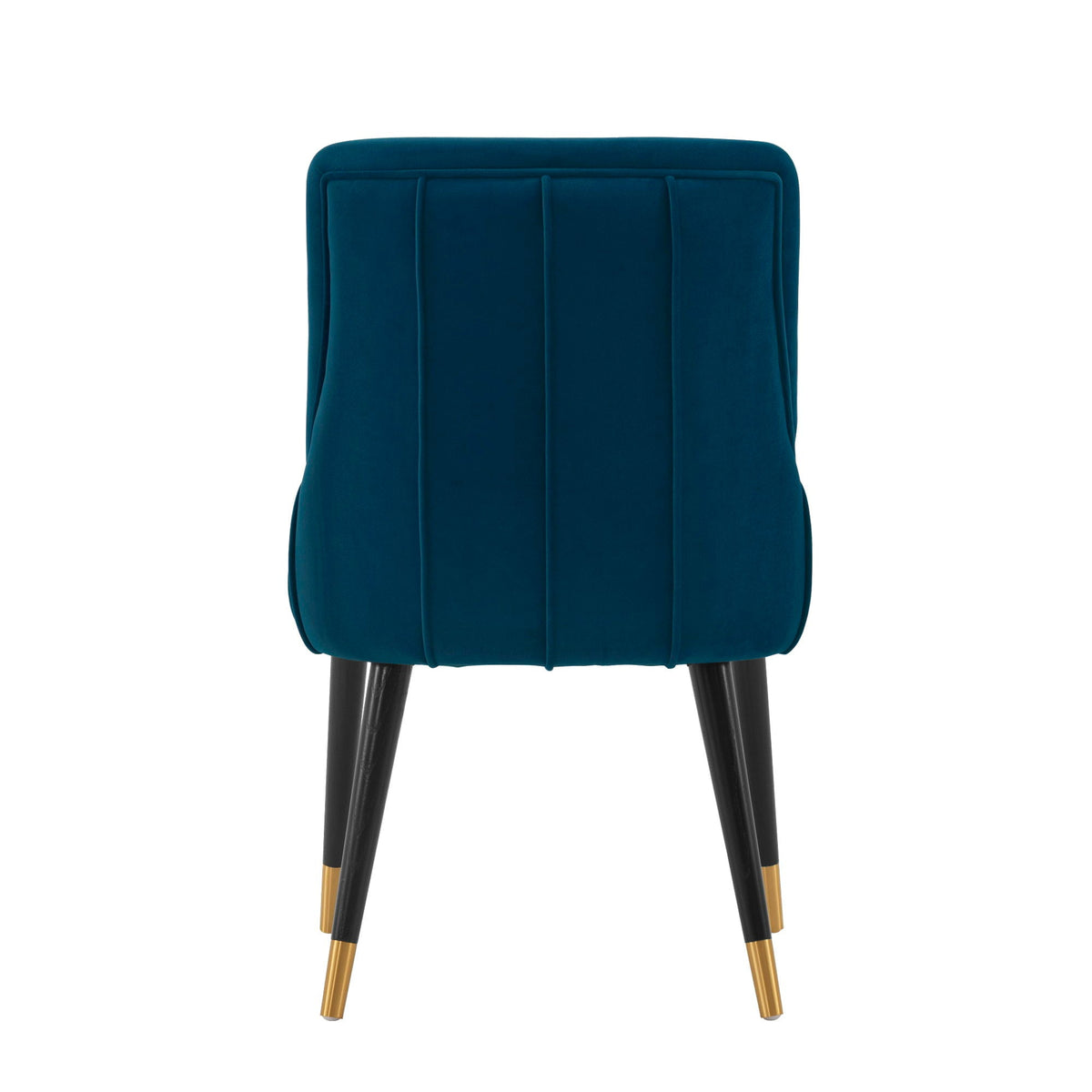 Eda dining chair with stitched teal velvet upholstery and black legs with gold tips on Tampa Home & Garden Store