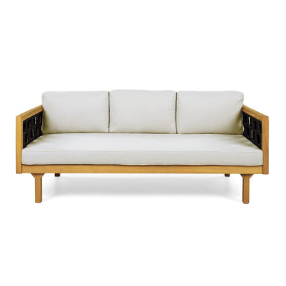 Luxury Acacia Wood Outdoor Daybed Set with cream cushions and wood frame by HouseOfZazla on Tampa Home & Garden Store