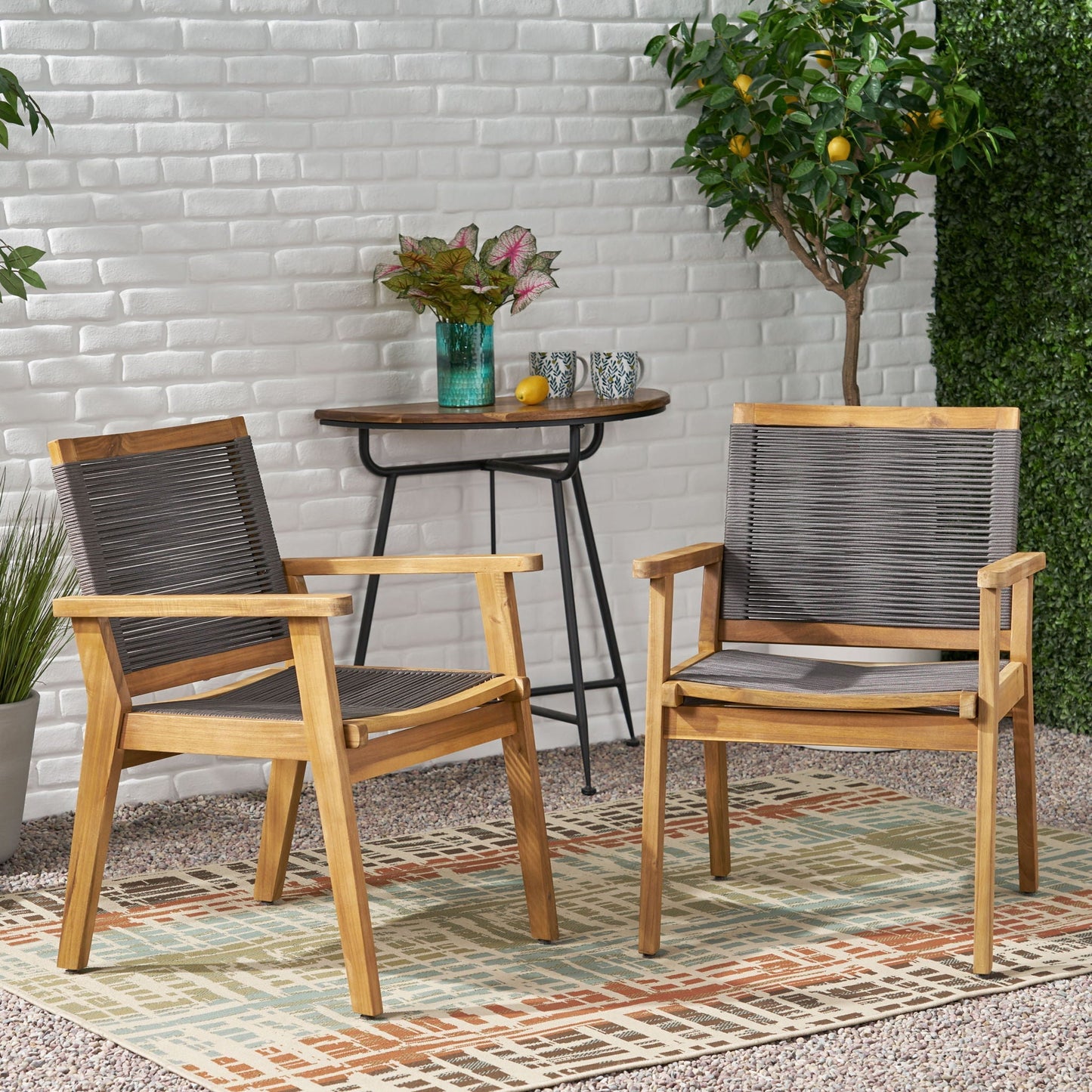 Outdoor Rope Dining Chairs set of 2 with wood frames and black rope seating HouseOfZazla on Tampa Home & Garden Store