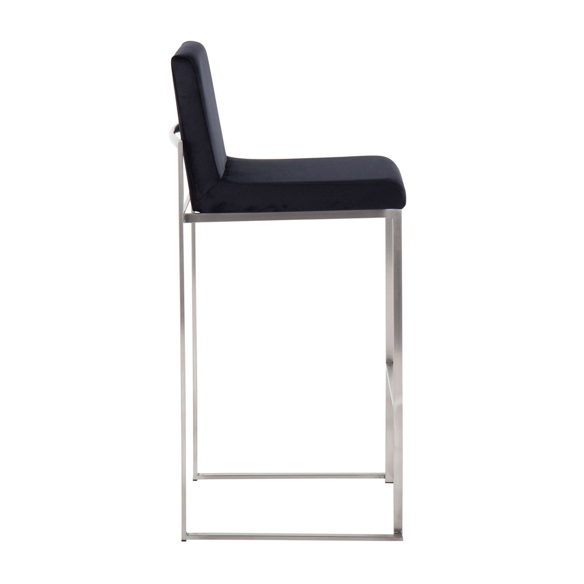 Contemporary high-back barstool with upholstered black seat and chrome metal frame on Tampa Home & Garden Store