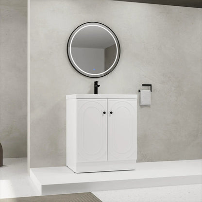 White freestanding vanity with resin sink and soft-close doors by Unique Piece Furniture on Tampa Home & Garden Store