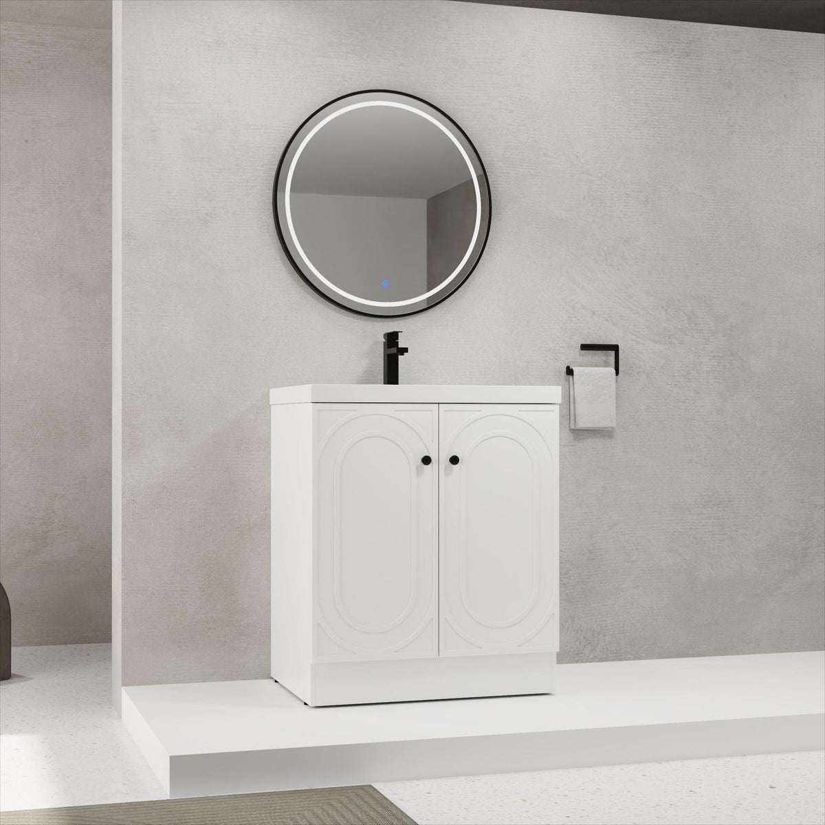 Freestanding bath vanity with resin sink, white cabinet and LED mirror by HouseOfZazla on Tampa Home & Garden Store