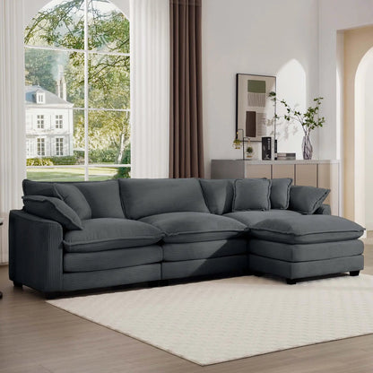 Modern oversized modular sofa with ottoman, deep seating, dark gray fabric, 3-piece set on Tampa Home & Garden Store