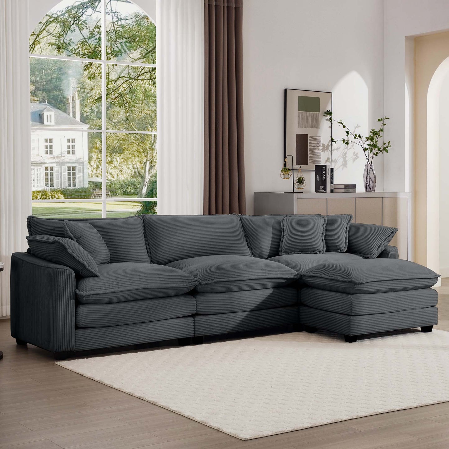 HouseOfZazla 2-piece oversized modular cushion sofa set in deep gray fabric with low back on Tampa Home & Garden Store