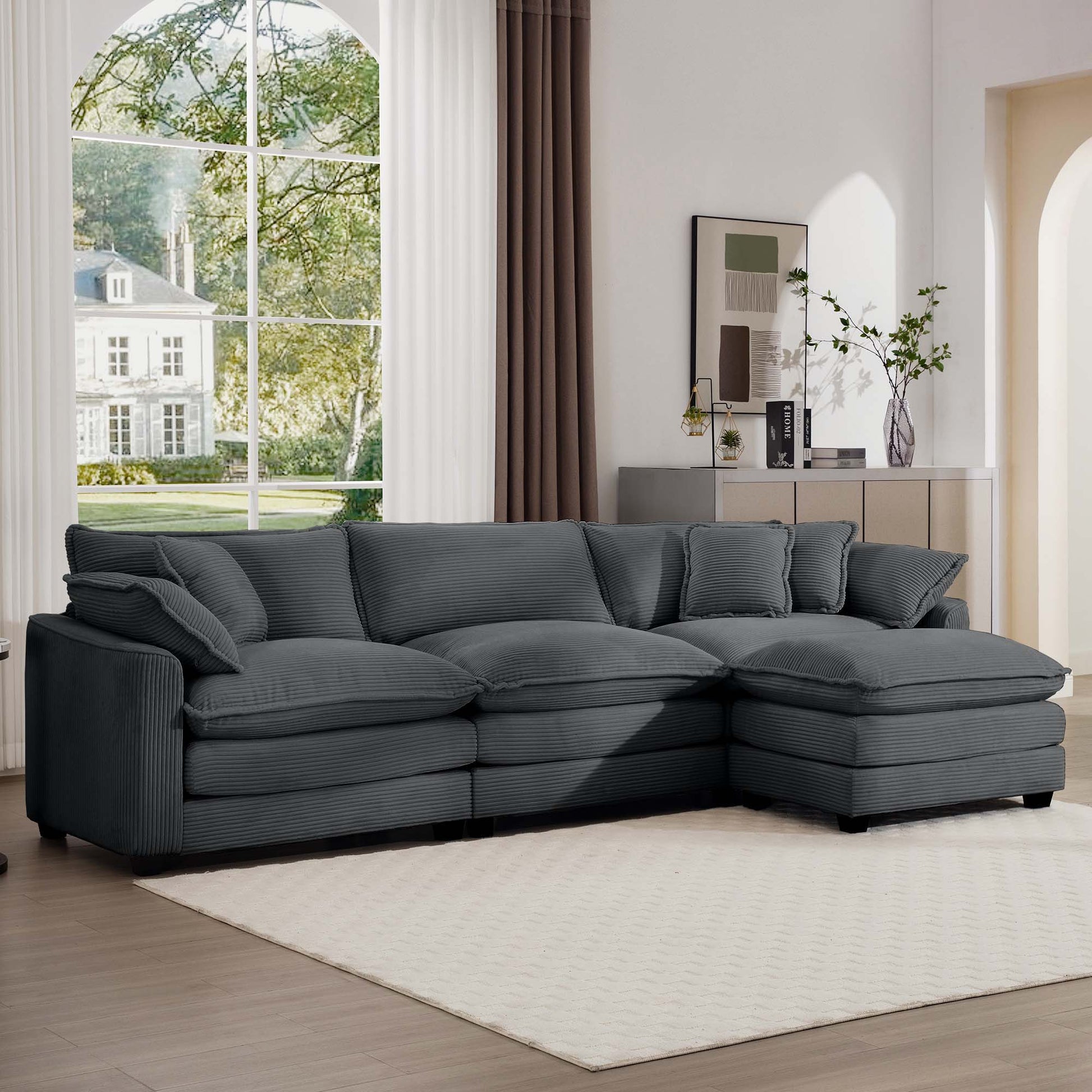 HouseOfZazla 2-piece oversized modular cushion sofa set in deep gray fabric with low back on Tampa Home & Garden Store