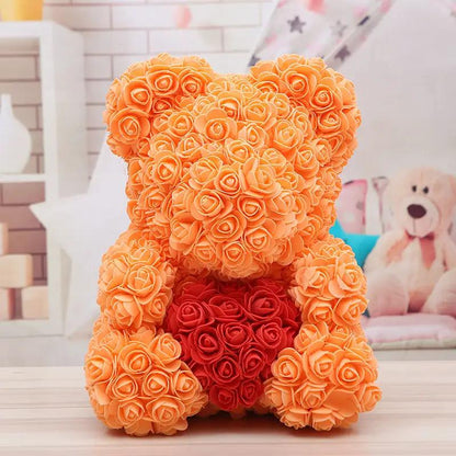 FLIPSTYLEZLLC rose bear made of peach-orange roses with a red heart inside on Tampa Home & Garden Store