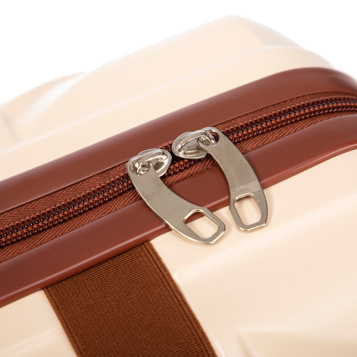 2-Piece 14'/20' beige ABS spinner luggage set HouseOfZazla, brown zipper detail on Tampa Home & Garden Store