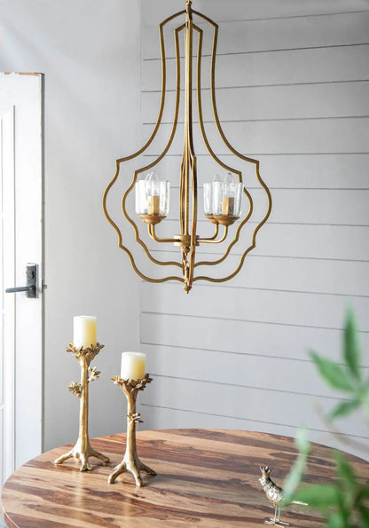 4-light gold metal chandelier with glass shades and adjustable chain on Tampa Home & Garden Store