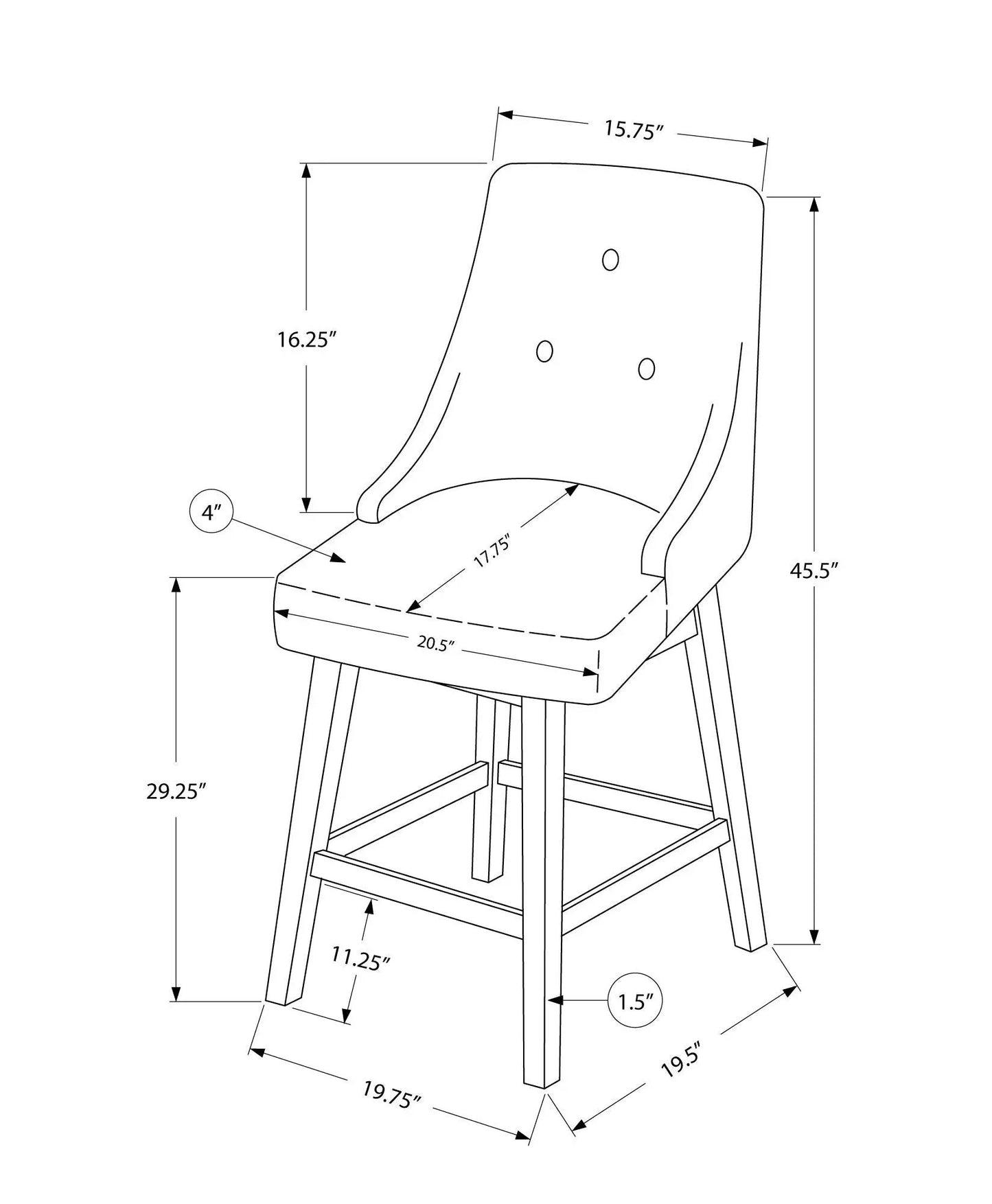 Swivel Stool Bar Height Transitional Set of 2 by Unique Piece Furniture with curved backrest and tapered legs blueprint dimensions 45.5" tall, 20.5" seat depth on Tampa Home & Garden Store