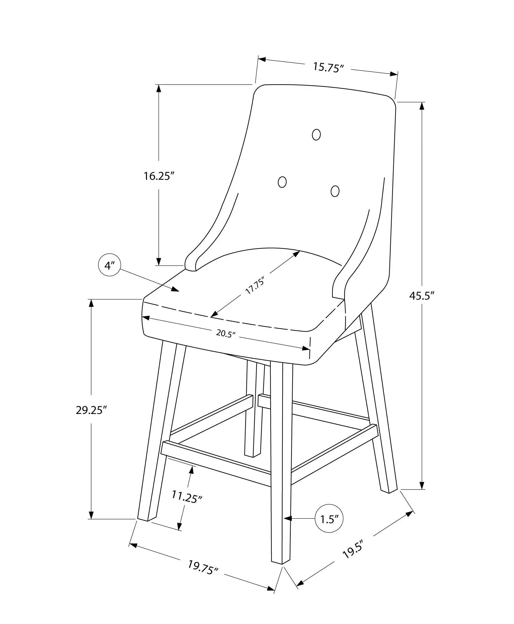 Swivel Stool Bar Height Transitional Set of 2 by Unique Piece Furniture with curved backrest and tapered legs blueprint dimensions 45.5" tall, 20.5" seat depth on Tampa Home & Garden Store