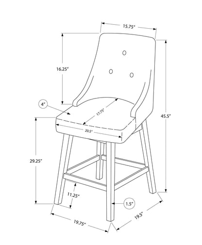 Swivel Stool Bar Height Transitional Set of 2 by Unique Piece Furniture with curved backrest and tapered legs blueprint dimensions 45.5" tall, 20.5" seat depth on Tampa Home & Garden Store