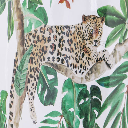 Ceramic garden stool jungle-themed print leopard among green leaves on white background on Tampa Home & Garden Store