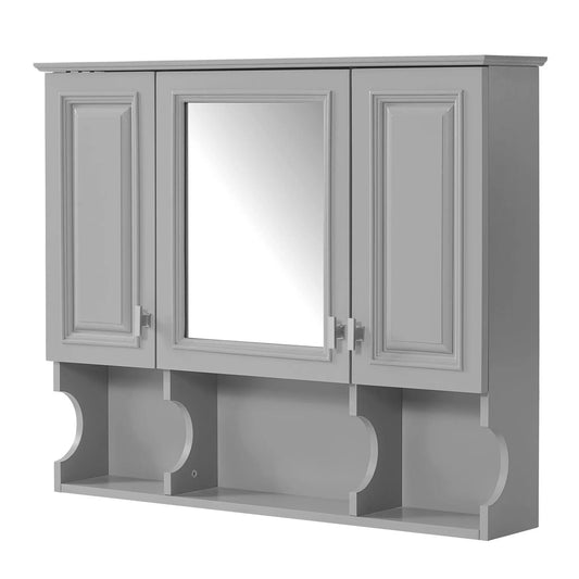 Wall Mounted Bathroom Medicine Cabinet with Mirror & Open Shelves, gray finish on Tampa Home & Garden Store