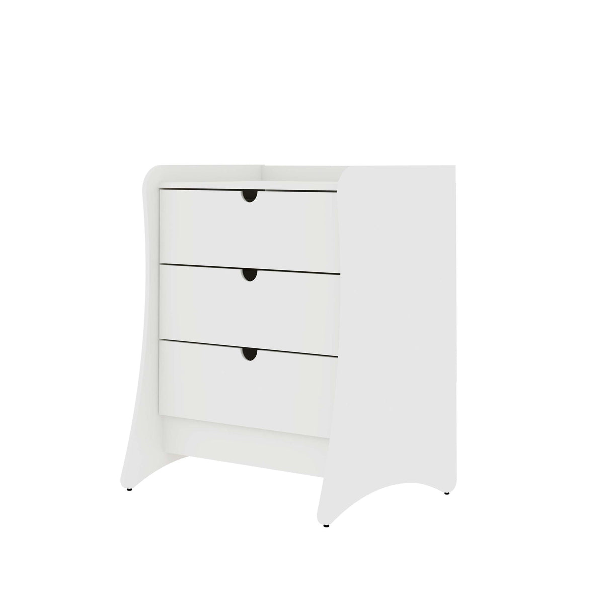 Nightstand with 3 Drawers white finish curved silhouette quiet glide on Tampa Home & Garden Store