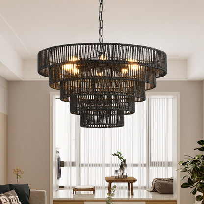 Chandelier 24' Rustic 5-tier black hemp rope pendant light by HouseOfZazla on Tampa Home & Garden Store