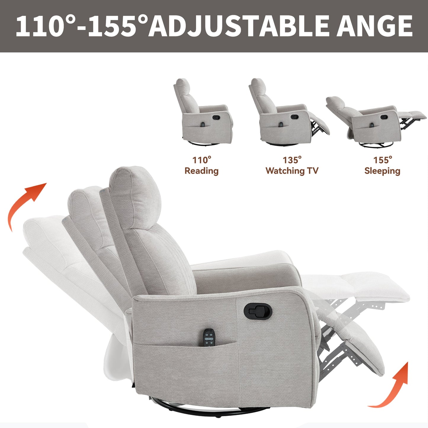 Comfortmax gray Swivel Rocking Recliner trio HouseOfZazla chairs on Tampa Home & Garden Store