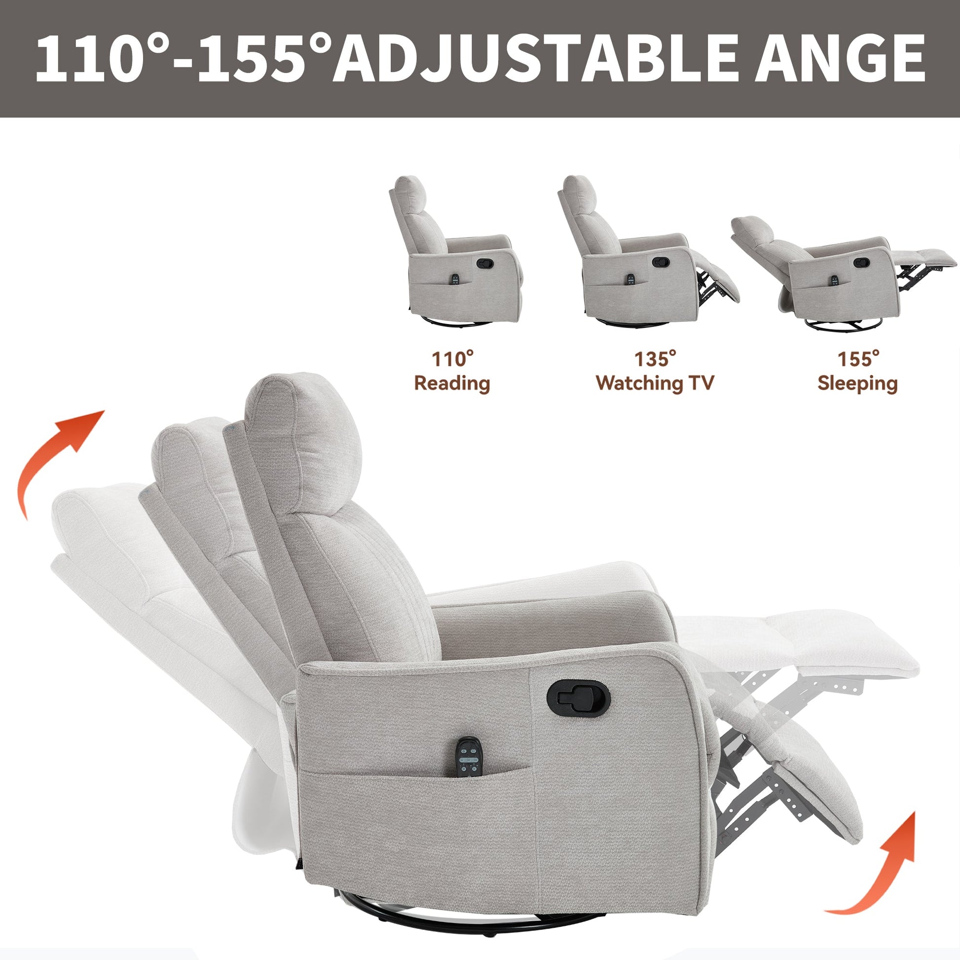 Comfortmax gray Swivel Rocking Recliner trio HouseOfZazla chairs on Tampa Home & Garden Store