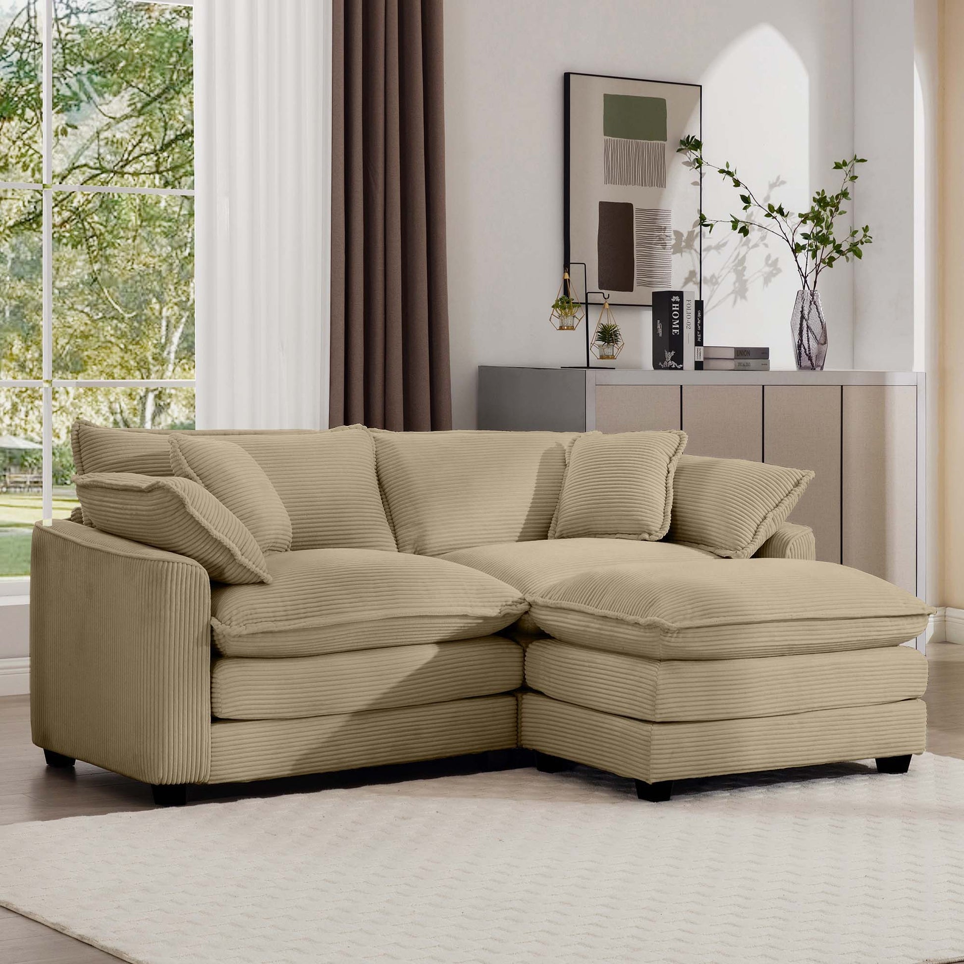 Modern Oversized Modular Cushion Sofa With Ottoman beige fabric by HouseOfZazla 2pc set on Tampa Home & Garden Store