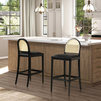 Counter stools with curved back cane and natural cane webbing in black frames (set of 2) on Tampa Home & Garden Store