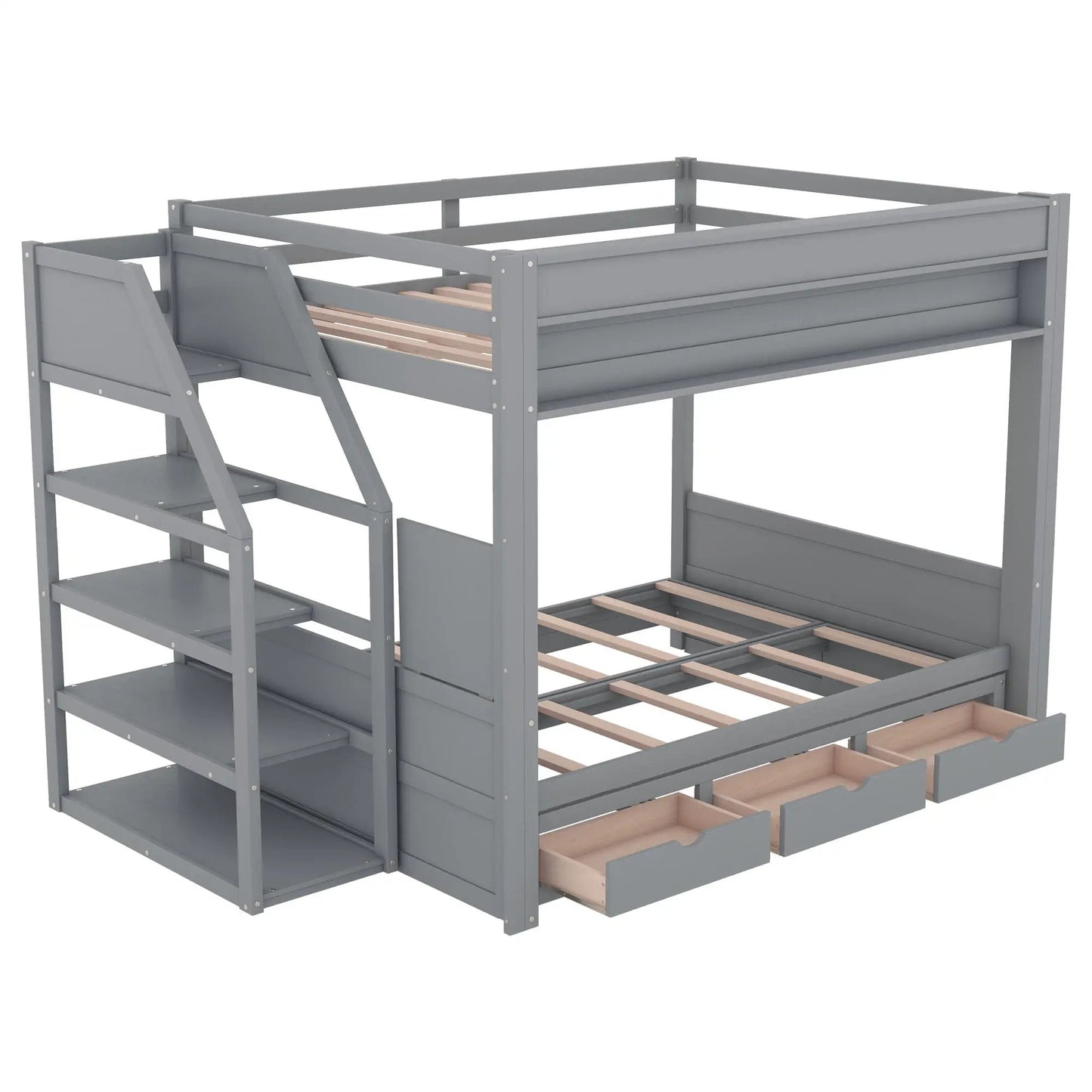 Wood Full Size Convertible Bunk Bed with Storage