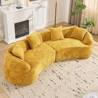 Curved Compressed Sofa in mustard-yellow fabric, Nordic-inspired design by Unique Piece Furniture on Tampa Home & Garden Store