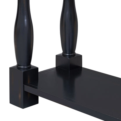 TREXM 63in black console table with cylindrical legs and square bases, lower shelf visible on Tampa Home & Garden Store