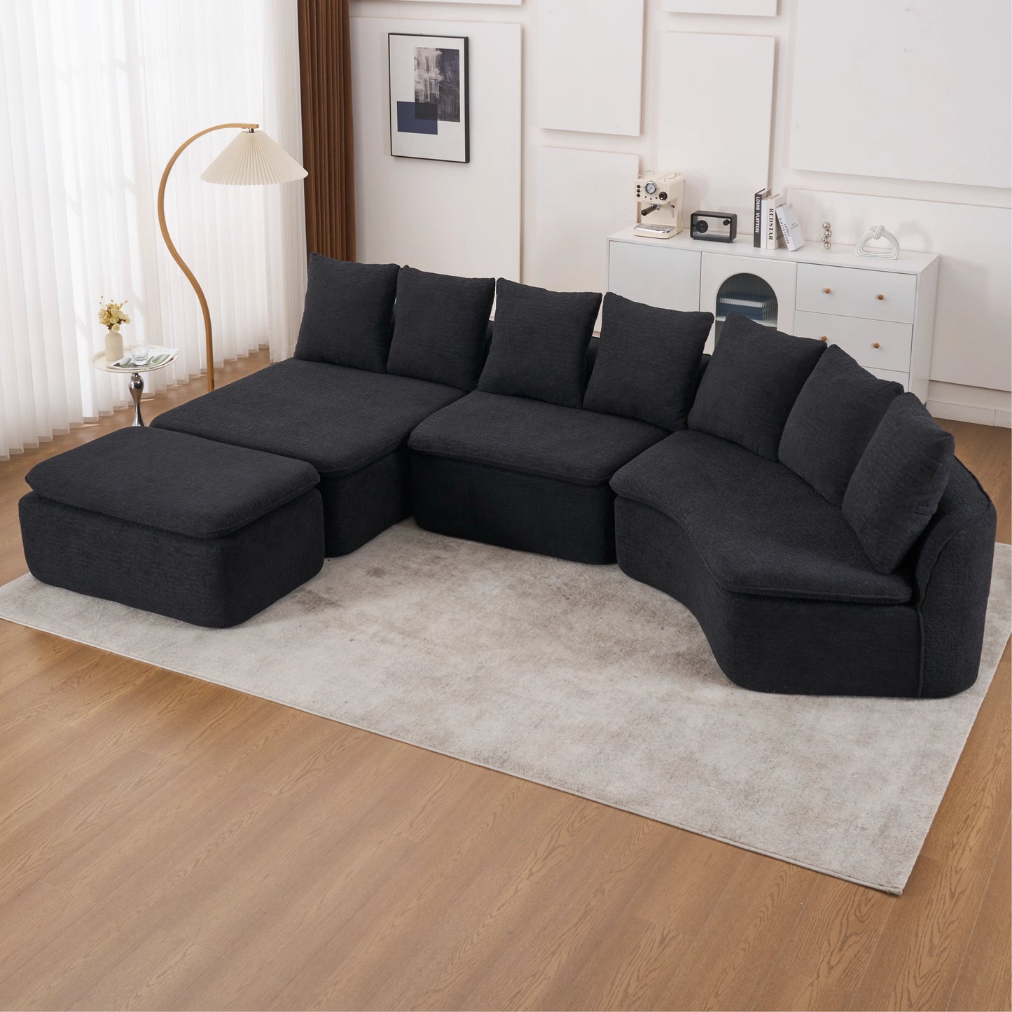 133-inch modular U-shaped sectional sofa in charcoal fabric by HouseOfZazla in a modern living room on Tampa Home & Garden Store