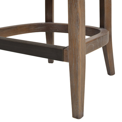 Mid-Century Modern Cane Back Counter Stool brown wood finish with circular footrest on Tampa Home & Garden Store